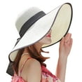 thumbnail image 1 of Pavied Sun Hats Beach Hats Women Big Brim Straw Hat Sun Floppy Wide Brim Hats New Bowknot Folding Beach Cap Straw Hats Wide Brim Hats White One Size, 1 of 4