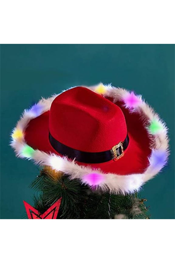 Trucker Hat,Golf Hat,Christmas Hat Santa Hats Adult Christmas Feather With LED Lights Cowboy Hat Red Western Cowboy Red Hat Santa Trimmed Lights Hat,Baseball Cap,Wide Brim Hats Clearance Sale!