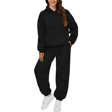 Pavied Two Piece Sets,Lounge Sets,AUTOMET 2 Outfits Hoodie Sweatsuit Sets Oversized Sweatshirt Baggy Fall Fashion Sweatpants With Pockets,Matching Sets,Womens Sweatshirt,Tracksuit for Women,Black XL