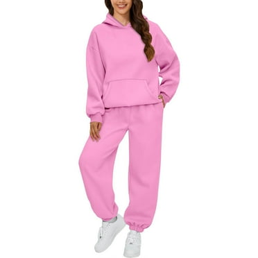 Pavied Two Piece Sets,Lounge Sets,AUTOMET 2 Outfits Hoodie Sweatsuit Sets Oversized Sweatshirt Baggy Fall Fashion Sweatpants With Pockets,Matching Sets,Womens Sweatshirt,Tracksuit for Women,Pink 3XL
