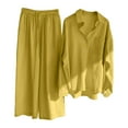 thumbnail image 1 of Pavied Two Piece Sets,Lounge Sets,Casual Solid Retro Plus Size Cotton Button Shirt High Waist Loose Pocket Long Pant Suit,Matching Sets,Womens Sweatshirt,Tracksuit for Women,Fall Outfits,Yellow XXL, 1 of 5