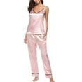 thumbnail image 1 of Pavied Two Piece Sets,Lounge Sets,Women Sleepwear Sleeveless Strap Nightwear Lace Trim Satin Cami Top Pajama Sets,Matching Sets,Womens Sweatshirt,Tracksuit for Women,Fall Outfits,Pink S, 1 of 3