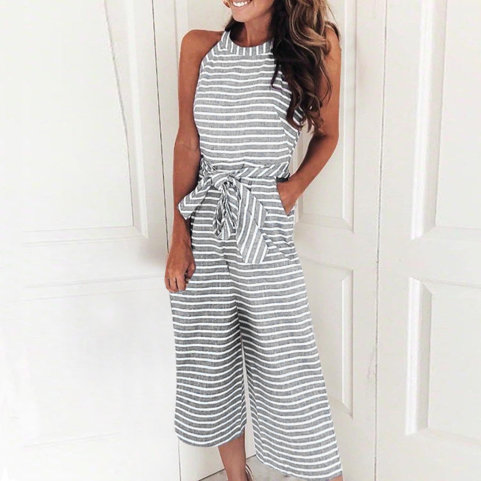 Pavied Two Piece Sets,Lounge Sets,Women Sleeveless Striped