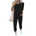 thumbnail image 1 of Pavied Two Piece Sets,Lounge Sets,Women's Two Outfit Short Sleeve Pullover With Drawstring Long Pants Tracksuit Jogger Set,Matching Sets,Womens Sweatshirt,Tracksuit for Women,Fall Outfits,Black 3XL, 1 of 7