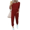thumbnail image 1 of Pavied Two Piece Sets,Lounge Sets,Women's Two Outfit Short Sleeve Pullover With Drawstring Long Pants Tracksuit Jogger Set,Matching Sets,Womens Sweatshirt,Tracksuit for Women,Fall Outfits,Wine L, 1 of 7