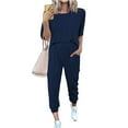 thumbnail image 1 of Pavied Two Piece Sets,Lounge Sets,Women's Two Outfit Short Sleeve Pullover With Drawstring Long Pants Tracksuit Jogger Set,Matching Sets,Womens Sweatshirt,Tracksuit for Women,Fall Outfits,Navy L, 1 of 7