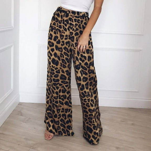 Pavied Wide Leg Pants Woman,Work Pants Women,Women's Spring/Summer Leopard Pattern Thin High Waist Draping Cool Pants Loose And Casual Wide Leg Pants,Lounge Pants,Sweatpants Women,Coffee L