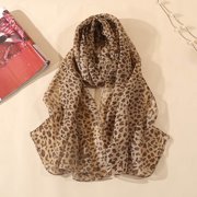 Pavied Women's Classic Leopard Print Chiffon Scarf - Lightweight Shawl Wrap, Thin Silk-Like Scarf, Khaki, 61" Long, Perfect for All Seasons