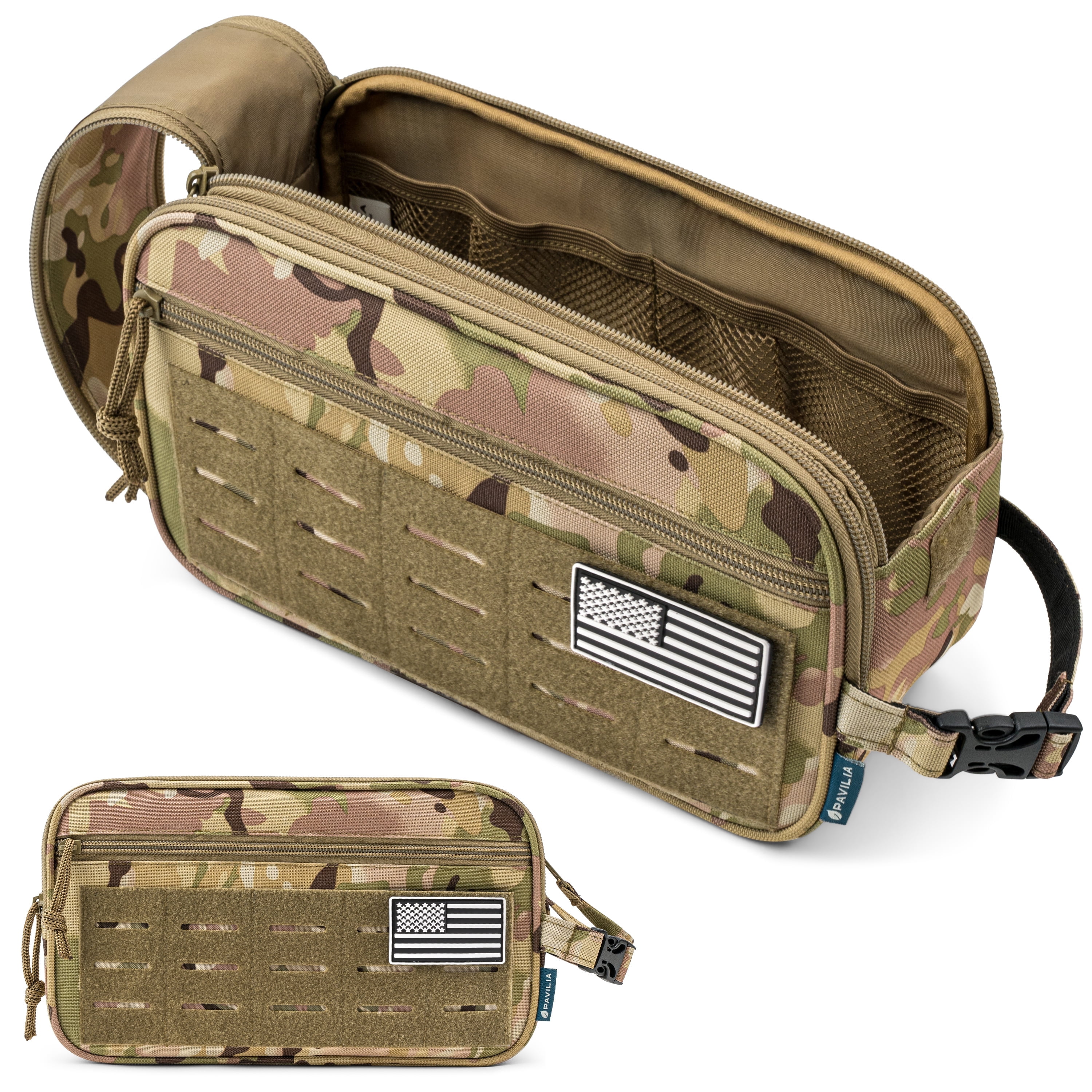 Pavilia Extra Large Tactical Toiletry Bag for Men, Hygiene Travel Bag, Military Dopp Kit, Water Resistant Molle Pouch, Mens Shaving Grooming Essentials, Bathroom Shower Small Organizer Case, Camo