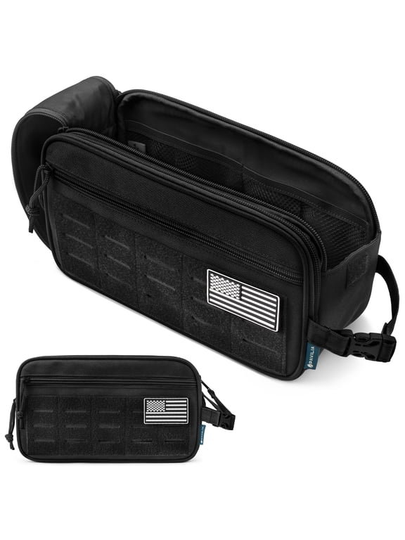 Extra Large Tactical Toiletry Bag for Men, Hygiene Travel Bag, Military Dopp Kit, Water Resistant Molle Pouch, Mens Shaving Grooming Essentials, Bathroom Shower Small Organizer Case, Black