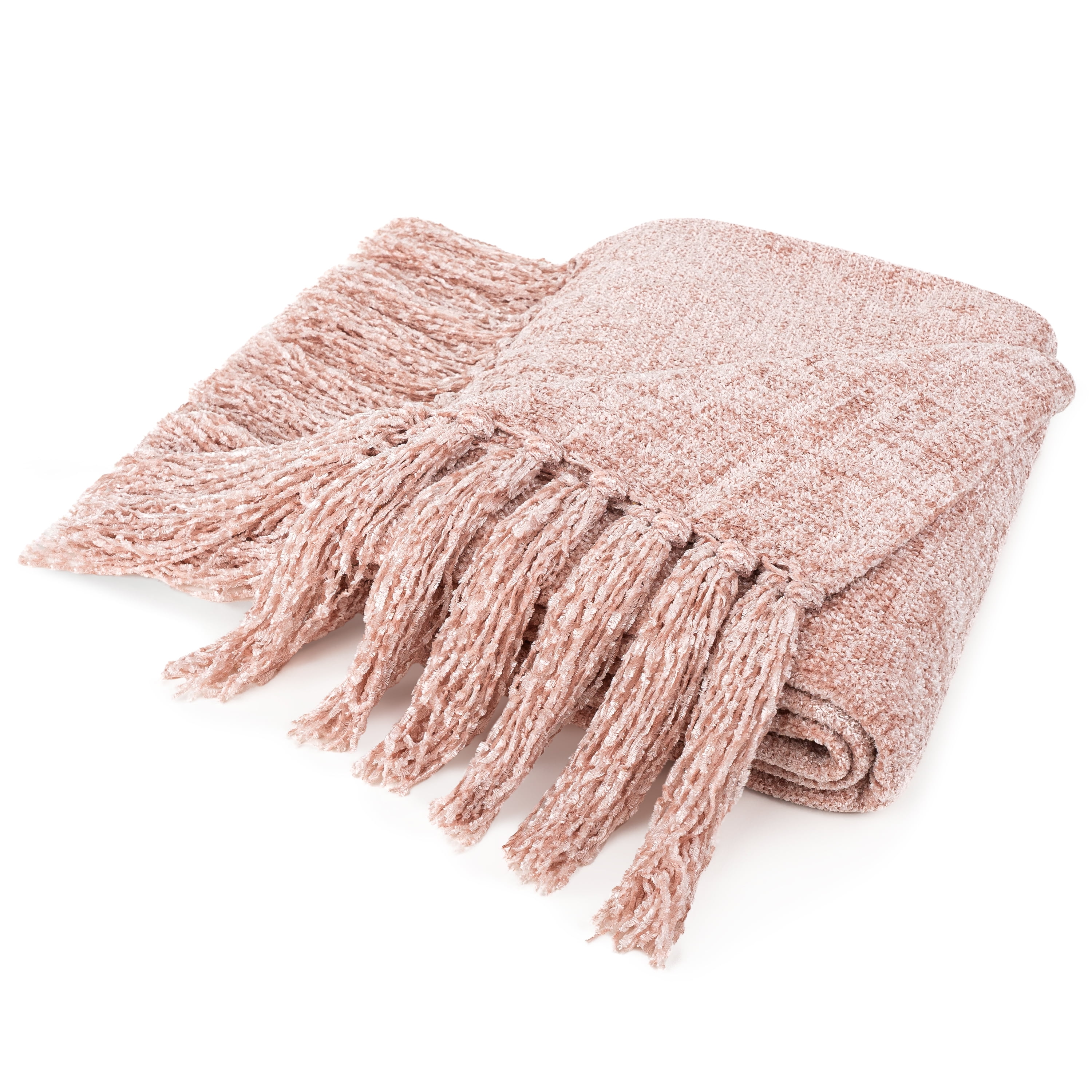 Pavilia Pink Chenille Knitted Throw, 60” x 80”
