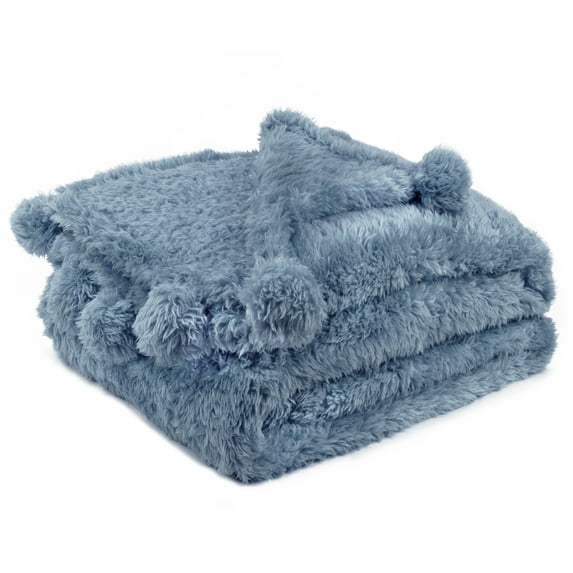 Pavilia Sherpa Blue Flannel Throw Blanket, 60” x 80”