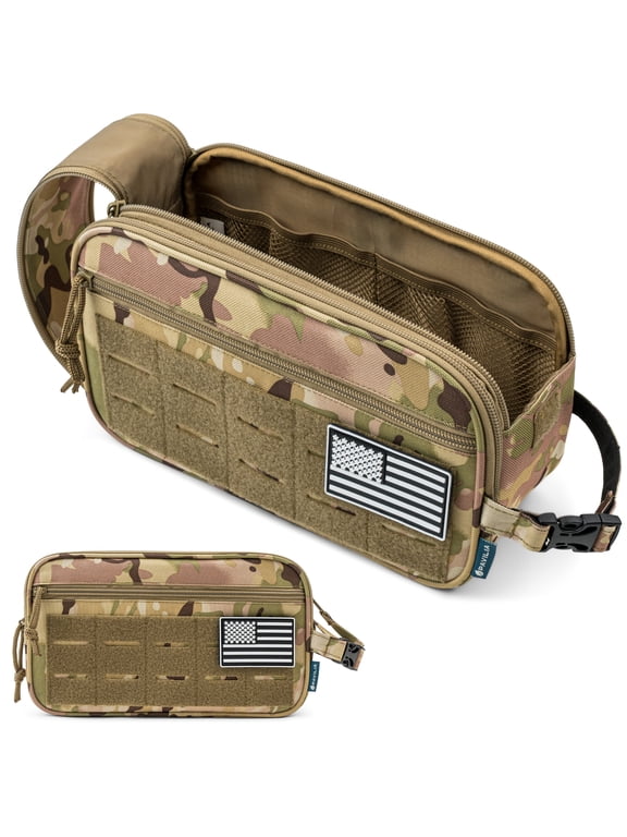 Tactical Toiletry Bag for Men, Hygiene Travel Bag, Military Dopp Kit, Water Resistant Molle Pouch, Mens Shaving Grooming Essentials, Bathroom Shower Toiletries Small Organizer Case, Camo
