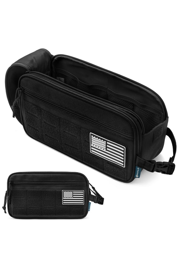 Tactical Toiletry Bag for Men, Hygiene Travel Bag, Military Dopp Kit, Water Resistant Molle Pouch, Mens Shaving Grooming Essentials, Bathroom Shower Toiletries Small Organizer Case, Black