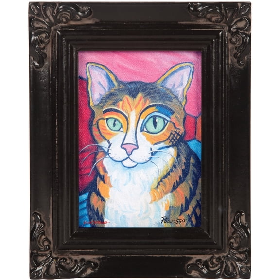 Pavilion Gift Company - Brown Tabby - Pawcasso - 3.5" x 5" Framed Canvas