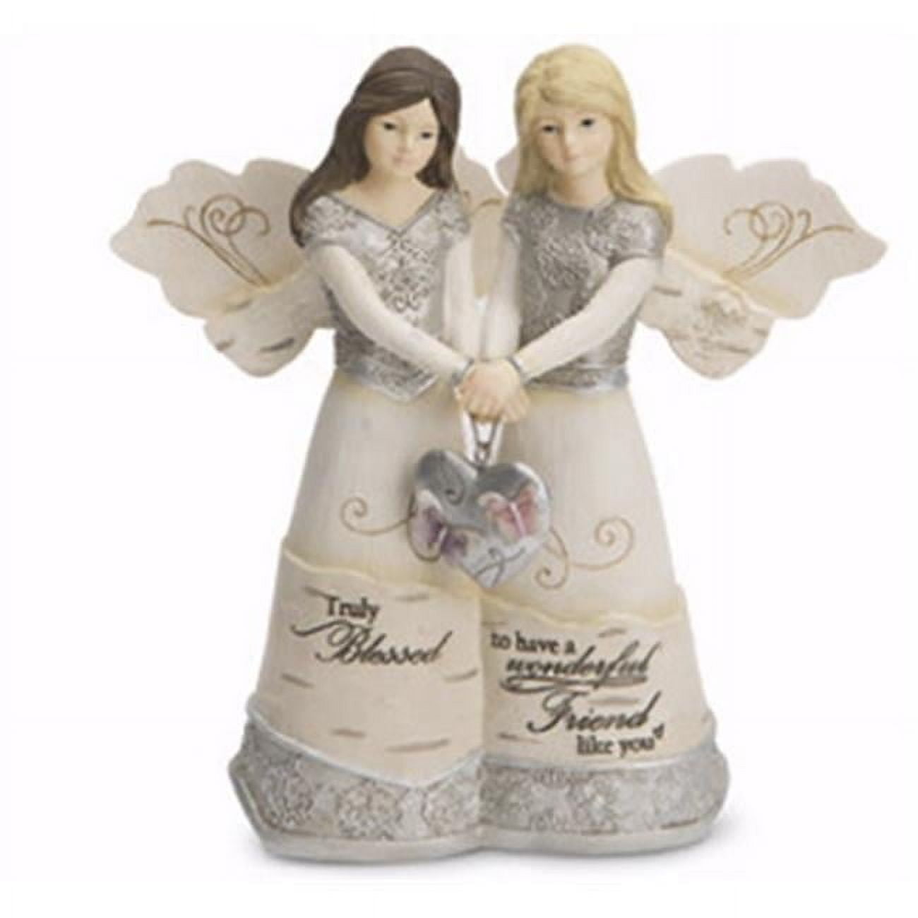 Small Beige Resin Angel Figurine with Pewter Detailing