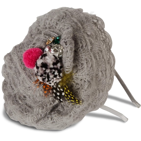 Pavilion- 7.75" Gray Wool Headband with Feathers