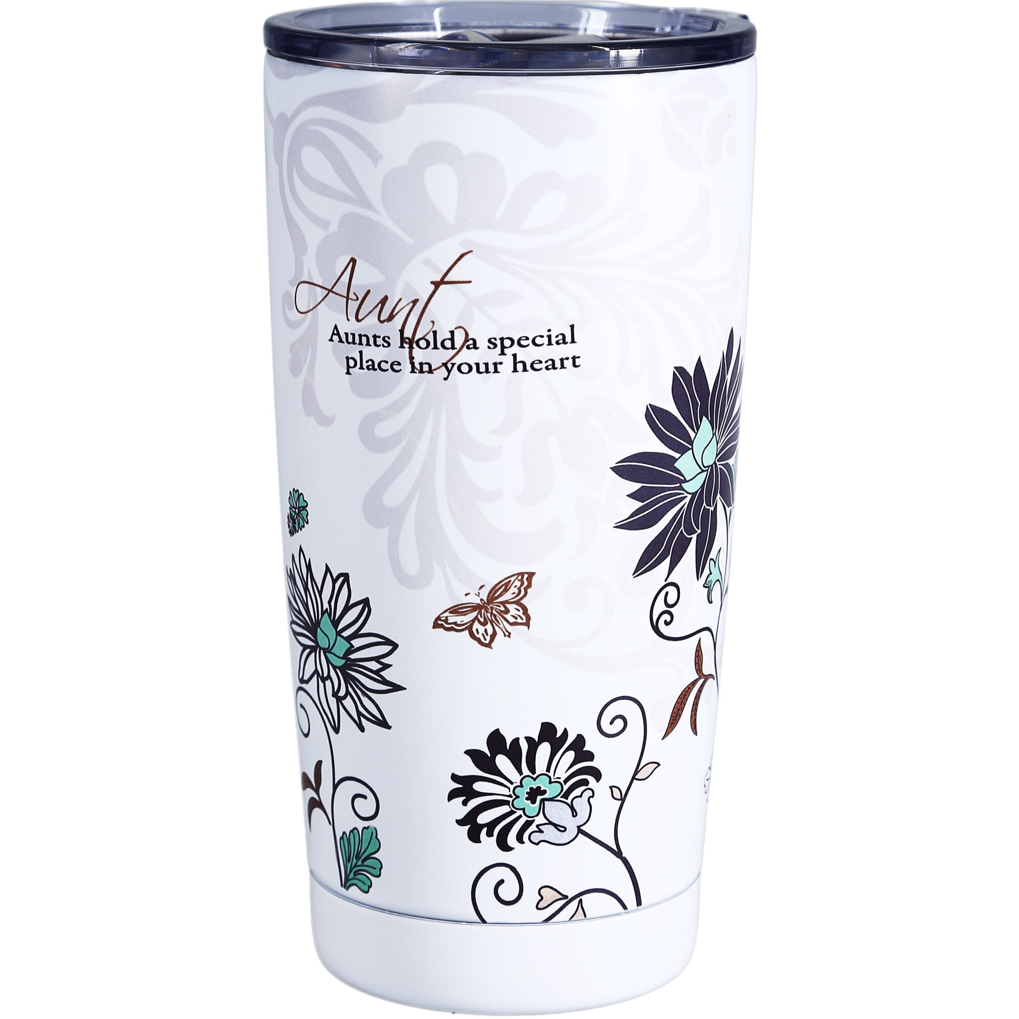 Pavilion - Aunt - 20 Oz Floral Double-Walled Stainless Steel & Plastic Travel Coffee Cup Mug With BPA-Free Slide Open Lid