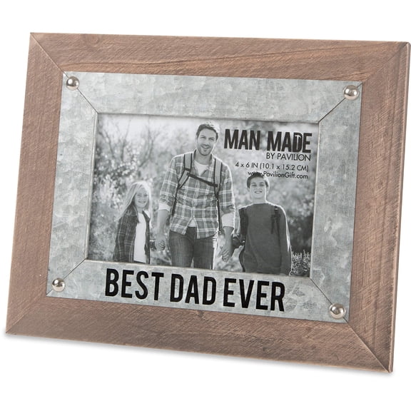 Pavilion Gift Company Best Dad Ever Wood and Metal Picture Frame, 9.5"L x 0.5"W, Brown, Silver