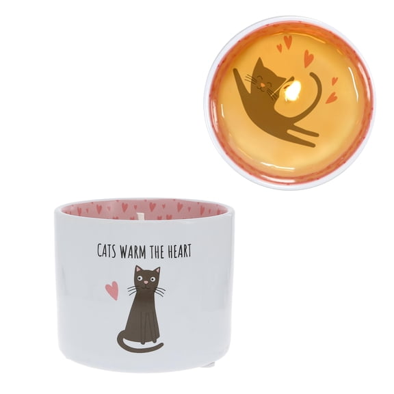 Pavilion - Cats Warm The Heart - 8 oz Jasmine Scented Candle Wax Reveal Secret Hidden Suprise Message Feline Kitty Kitten Cat Lover Unique Wife Girlfriend Novelty Present