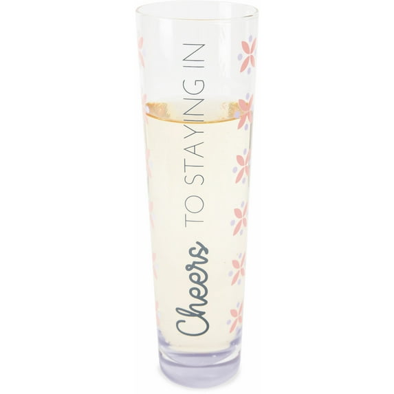 Pavilion - Cheers To Staying In - 8 oz Glass Stemless Champagne Flute with patterned decal - Home Girl