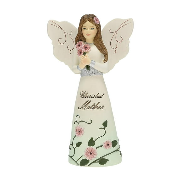 Pavilion - Cherished Mother - 5" Angel Figurine Floral Spring Home Decor Mommy Mama Mom Present from Daughter Son Kids