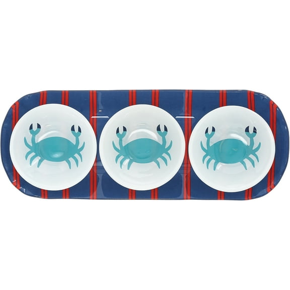 Pavilion - Crab - 11" Serving Tray with Three 2 Oz Bowl Set Vintage Beach Boat Waterfront Ocean Seaside Kitchen Decor Serveware