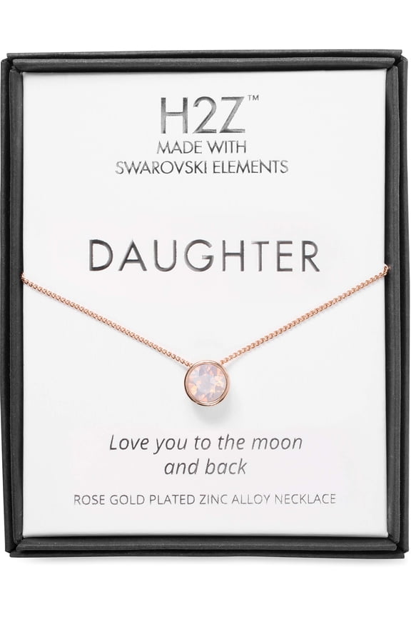 - Daughter Gift - Light Pink Opal Swarovski Elements 18K Rose Gold Plated Pendant Necklace With 17.5 Inch Chain