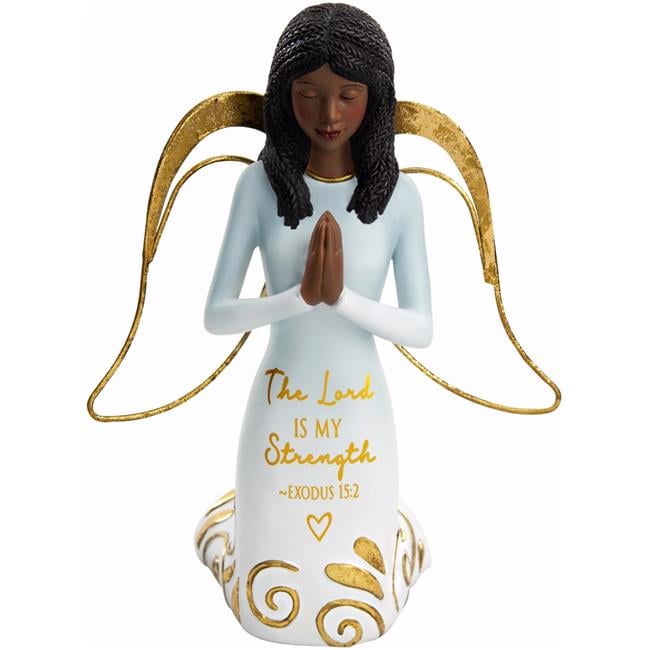 Ebony Resin Angel Figurine with Gold Wings - 5 inch