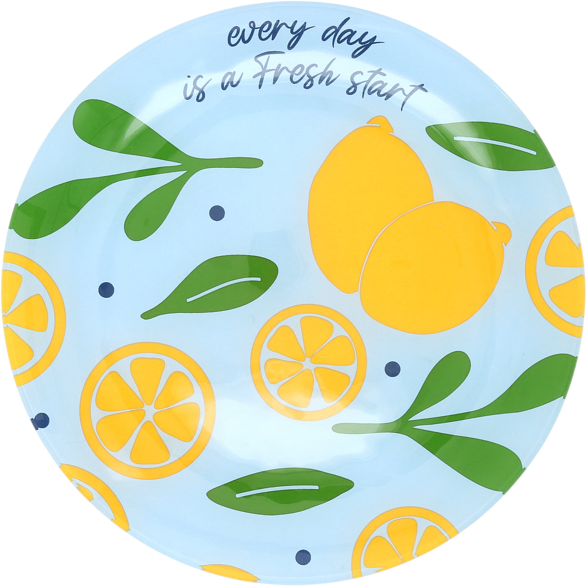 Glossy Round Glass Appetizer Plate with Lemon Pattern