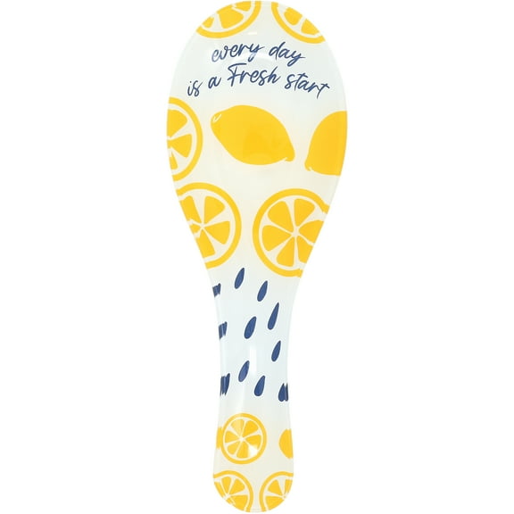 Pavilion - Every Day Is A Fresh Start - Lemon Patterned Glass 9.25" Spoon Rest Vintage Spring Yellow Kitchen Decor