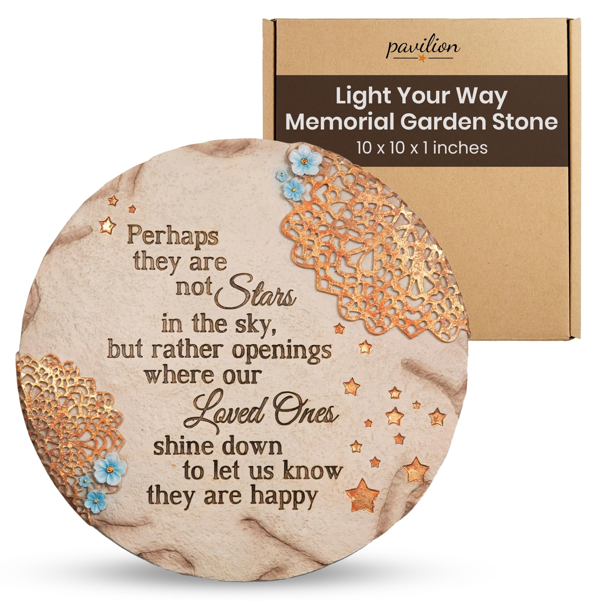 Light Brown Textured Memorial Garden Stone with Stars and Flowers