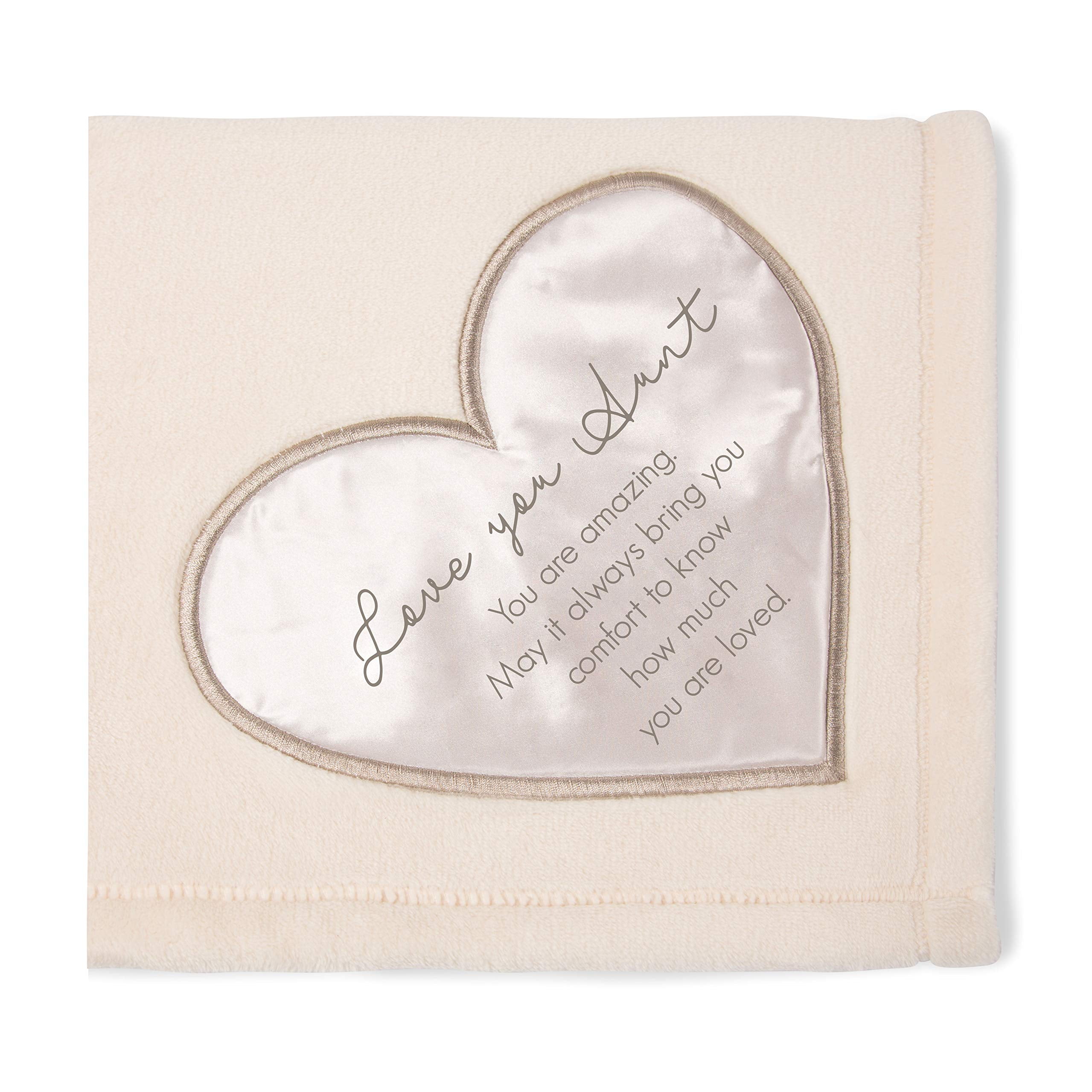 Beige Royal Plush Throw Blanket with Heart Embroidery