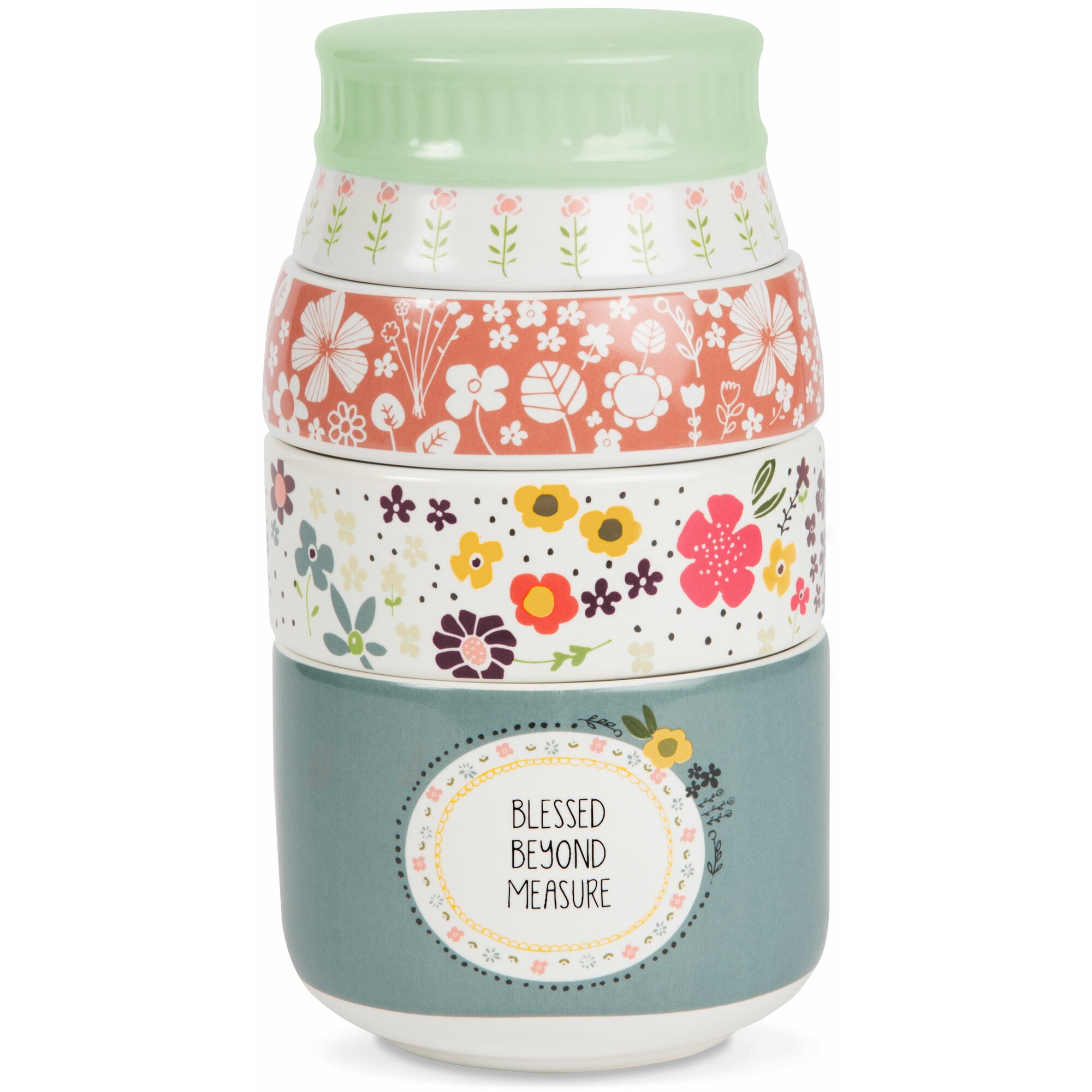 Floral Multicolor Stoneware Stacking Measuring Cup Set