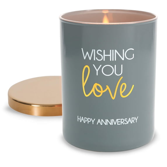 Pavilion Gift Company 7 oz Glass Jar with Metal Lid 100% Soy Wax Single Wick Candle-Floral Scented Wishing You Love Happy Anniversary, Gray