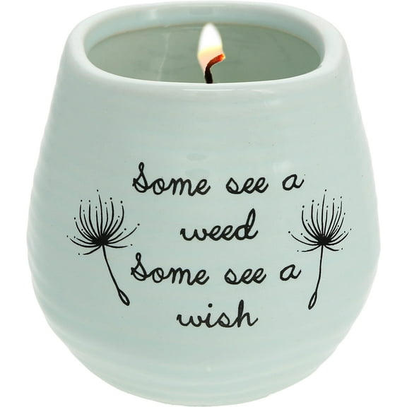 Pavilion Gift Company 77111 Plain Dandelion Wishes - Some See a Weed Some See a Wish Green Ceramic Soy Serenity Scented Candle,