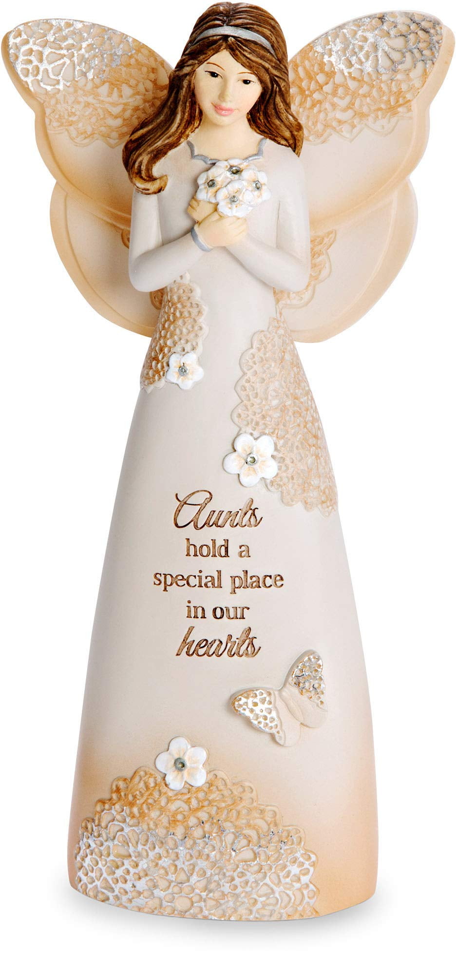 Cream and Beige Resin Angel Figurine with Lace Patterns