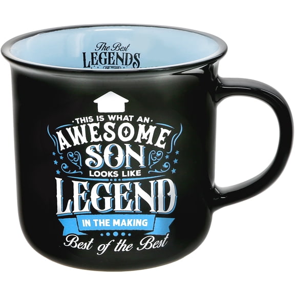 Pavilion Gift Company - Awesome Son - Ceramic 13-ounce Campfire Mug, Double Sided Coffee Cup, Coffee Mugs for Guys, Gifts to Son, 1 Count (Pack of 1), 3.75 x 5 x 3.5, Black/Blue