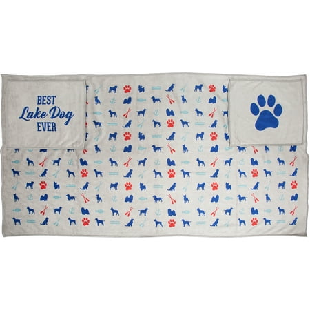 Pavilion Gift Company Best Lake Ever 30x13 Inch Patterned Dog Drying Towel with Pockets, Blue