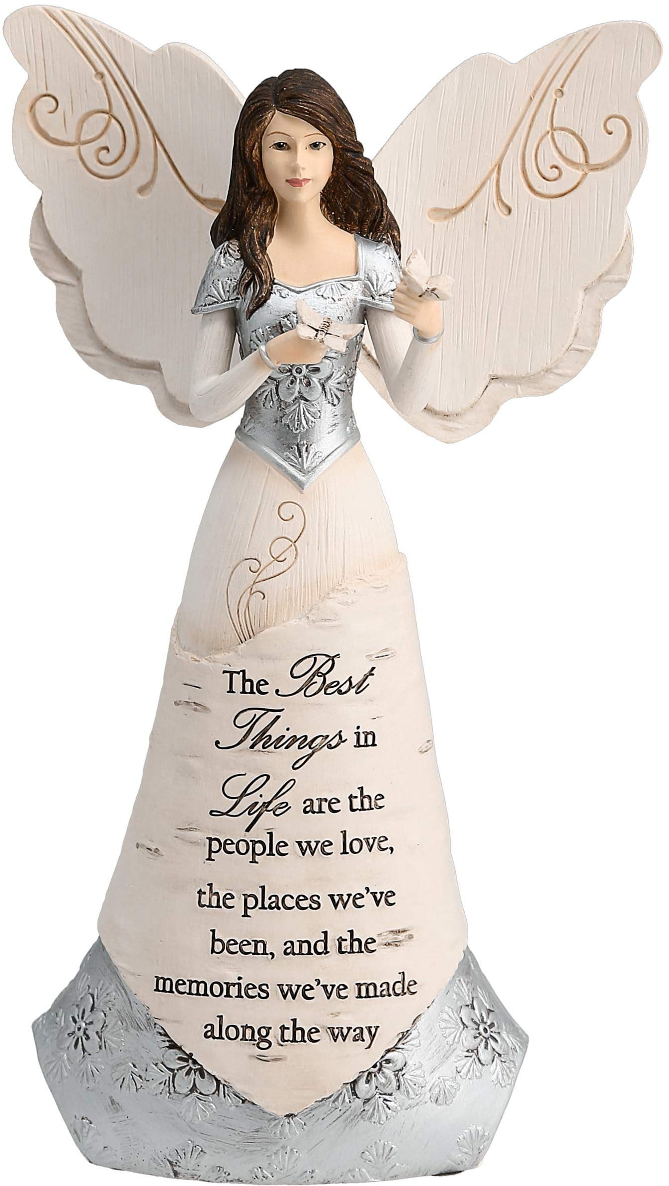 8-Inch White and Silver Resin Angel Figurine with Inspirational Quote