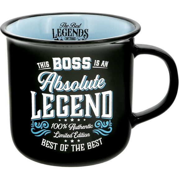 Pavilion Gift Company - Boss Absolute Legend - Ceramic 13-ounce Campfire Mug, Double Sided Coffee Cup, Boss Gifts, Gifts For Boss, Boss Mug, 1 Count (Pack of 1), 3.75 x 5 x 3.5, Black/Blue