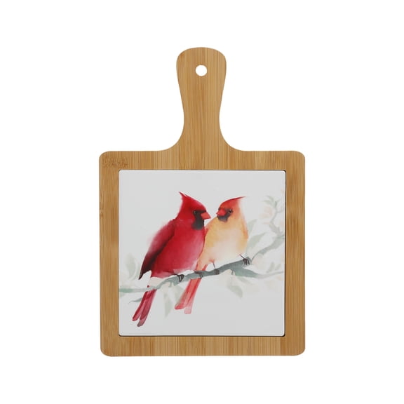 Pavilion Gift Company - Cardinals - 7.5" x 11" Bamboo Ceramic Trivet Cardinals Birds Remembrance Kitchenware Decor