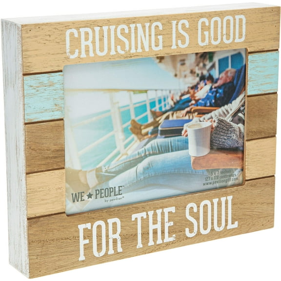 Pavilion Gift Company Cruising is Good for The Soul 5x7 Self-Standing Wall Hanging Picture Frame, Brown