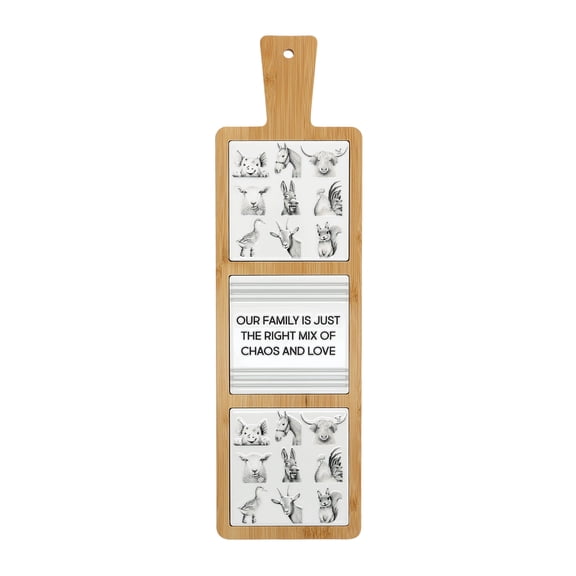 Pavilion Gift Company - Family - 16.5" Bamboo Ceramic Trivet Farm Animals Barn Pig Goat Chicken Sheep Horse Cow Donkey Duck Squirrel Kitchen Decor