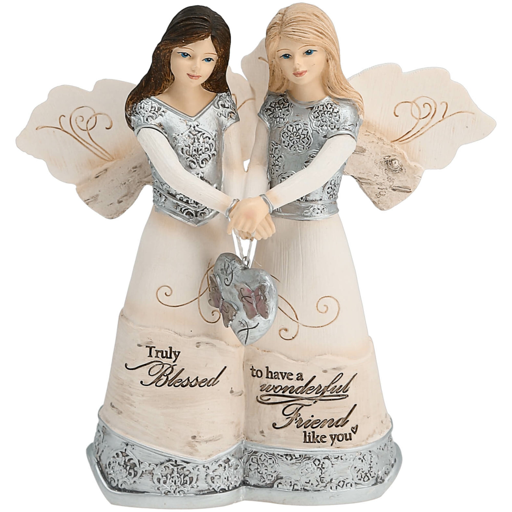 Small Beige Resin Angel Figurine with Pewter Detailing