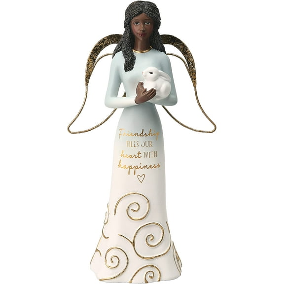 Pavilion Gift Company Friendship Fills Our Heart with Happiness - 7.5 Inch African American Bunny Collectible Resin Angel Figurine, White