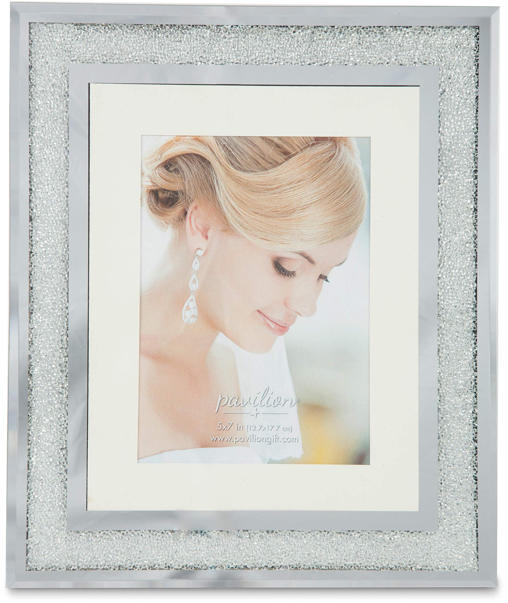 Elegant White Crystal 5x7 Tabletop Glass Picture Frame