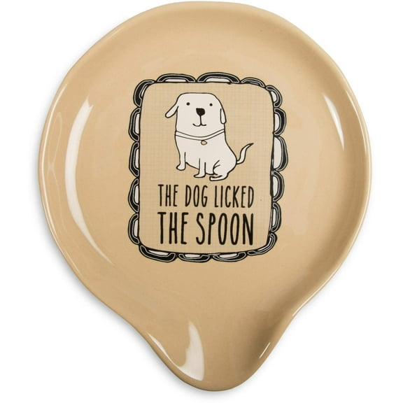 Pavilion Gift Company It's Cats & Dogs-"The Dog Licked The Spoon" Tan Ceramic Spoon Rest, Small, Beige