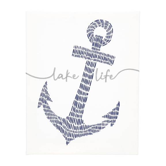Pavilion Gift Company - Lake Life - 12" x 15" Embroidered Plaque Anchor Nautical Lakehouse Lakefront Summer Home Wall Decor