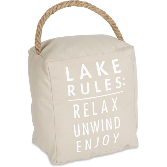 Pavilion Gift Company Lake Rules: Relax Unwind Enjoy Tan Door Stopper